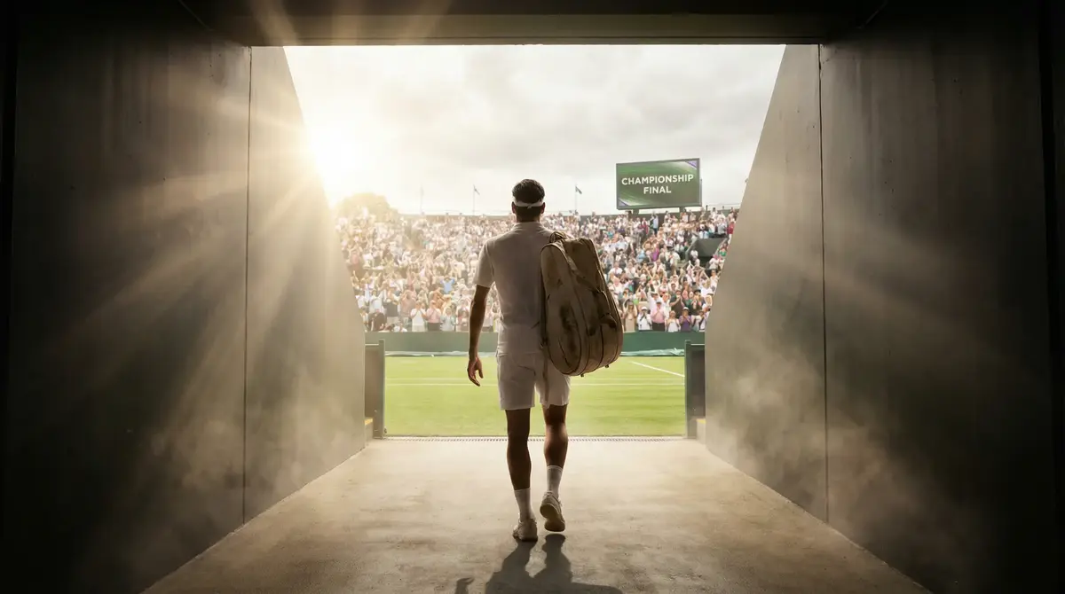 Unbekannter Tennisspieler betritt den Wimbledon Centre Court als Außenseiter